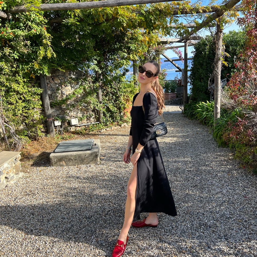 Square Neck Black Reformation Midi Dress